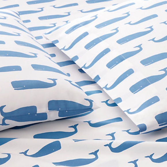 NEW! NIP Garnet Hill Kids' Sheet Set & Duvet Cover BUNDLE Whales & Sand Dollars - Picture 2 of 7